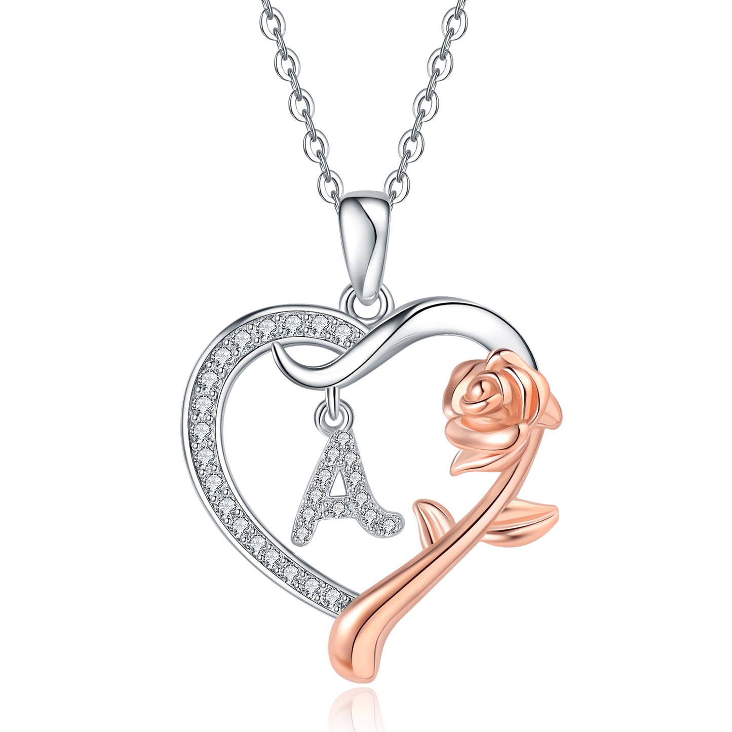 ROSE HEART INITIAL NECKLACE