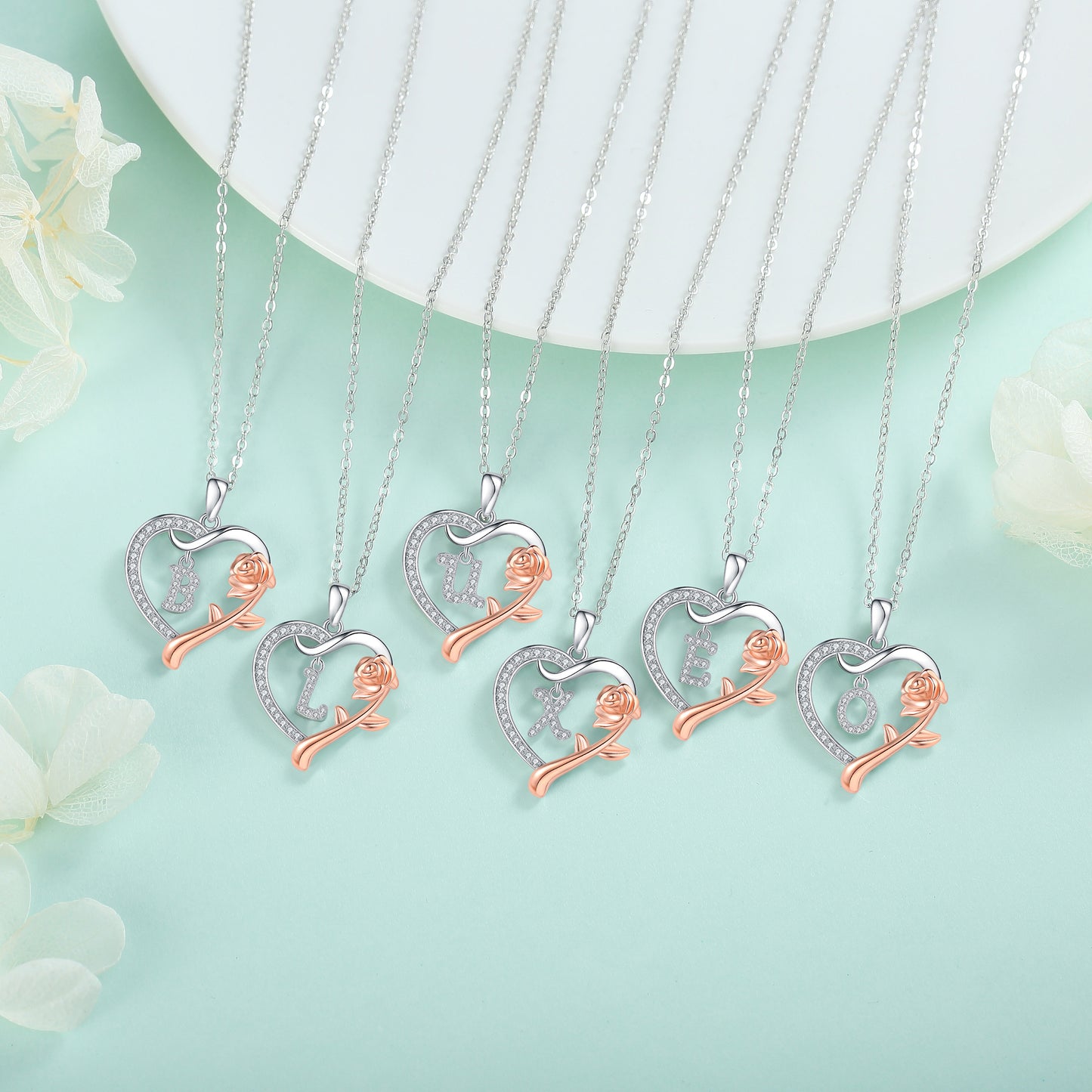 ROSE HEART INITIAL NECKLACE