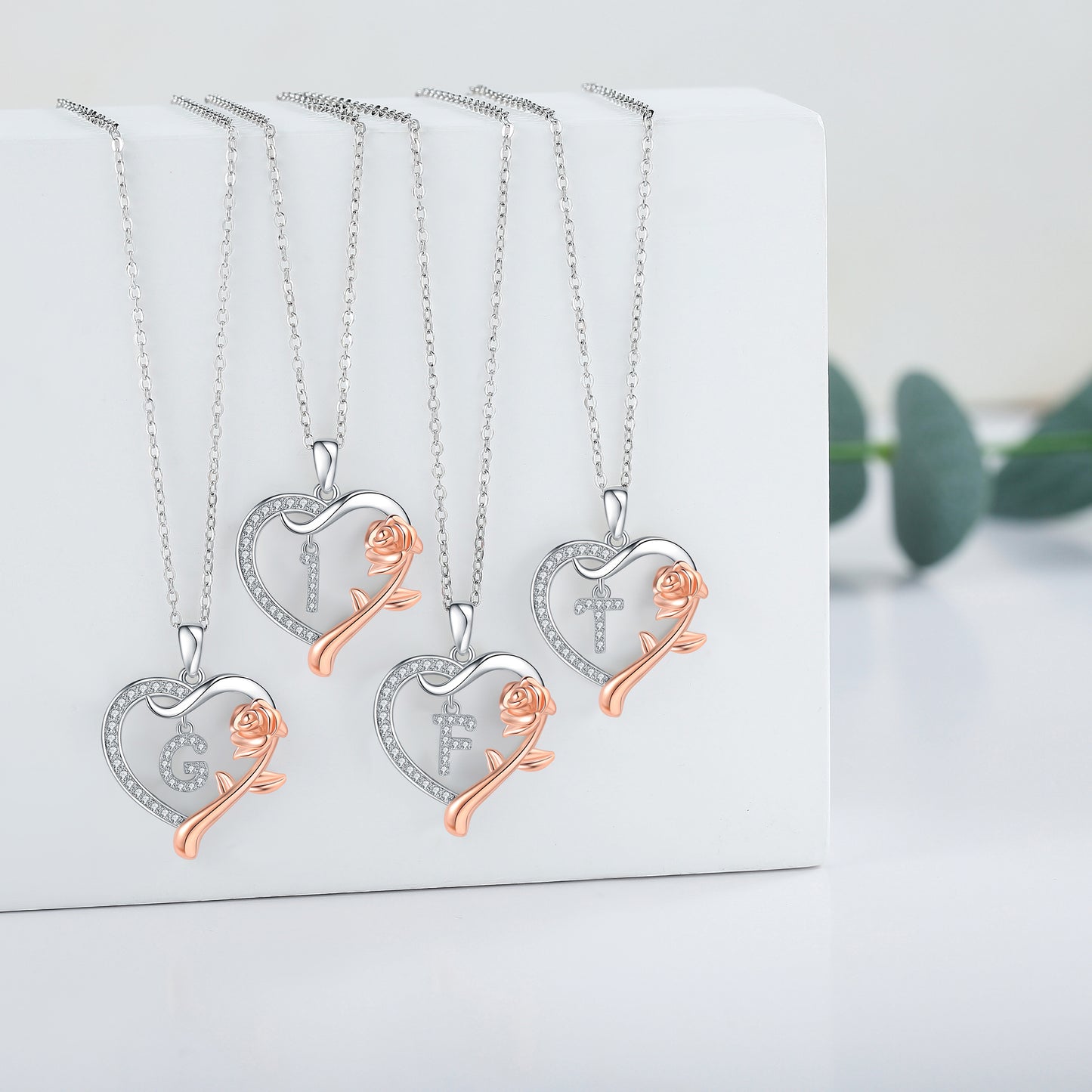 ROSE HEART INITIAL NECKLACE
