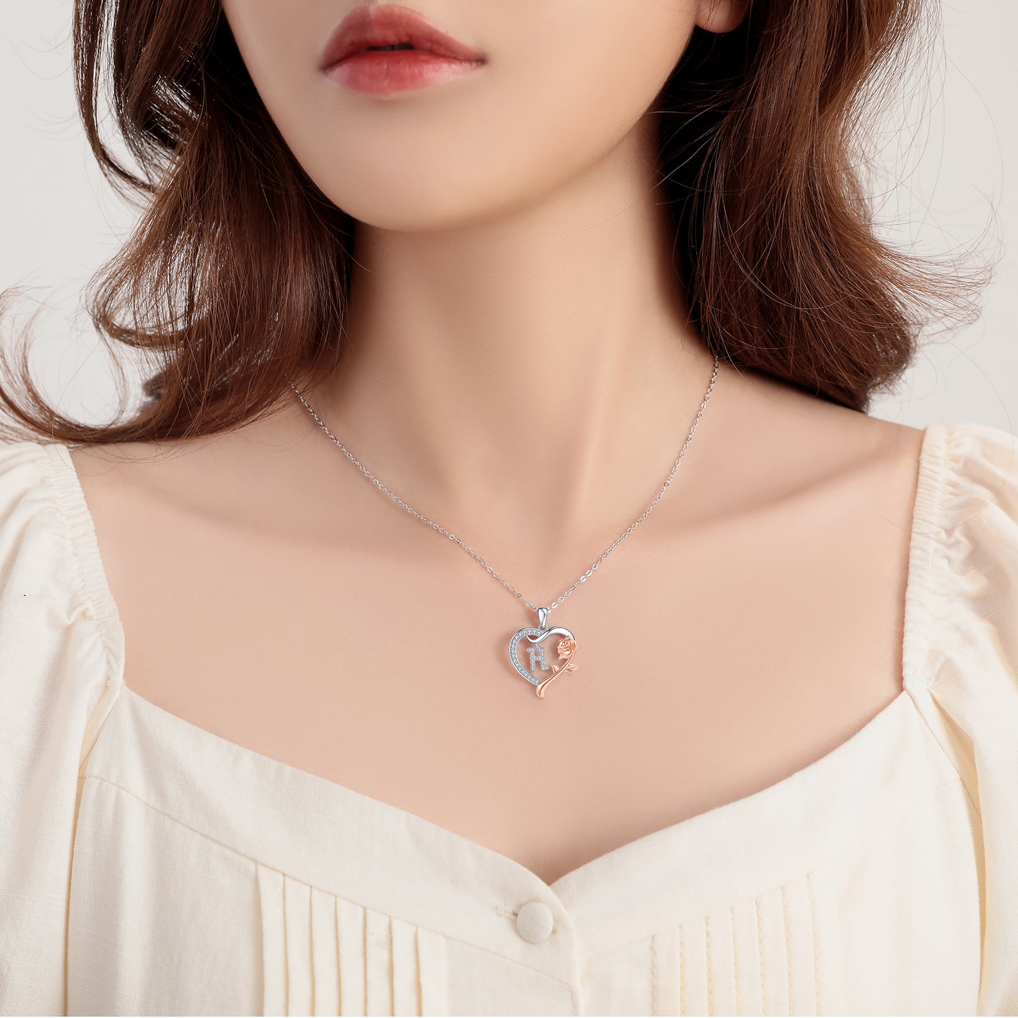 ROSE HEART INITIAL NECKLACE