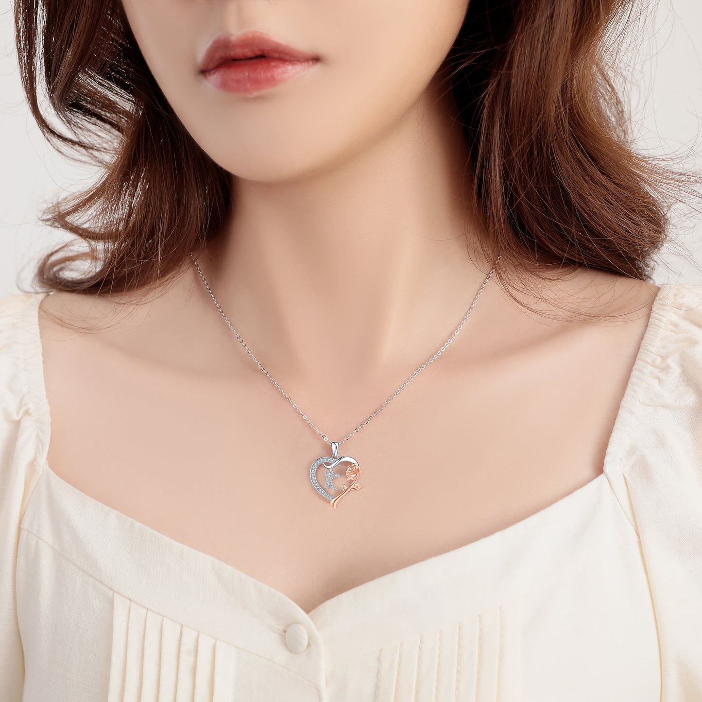 ROSE HEART INITIAL NECKLACE