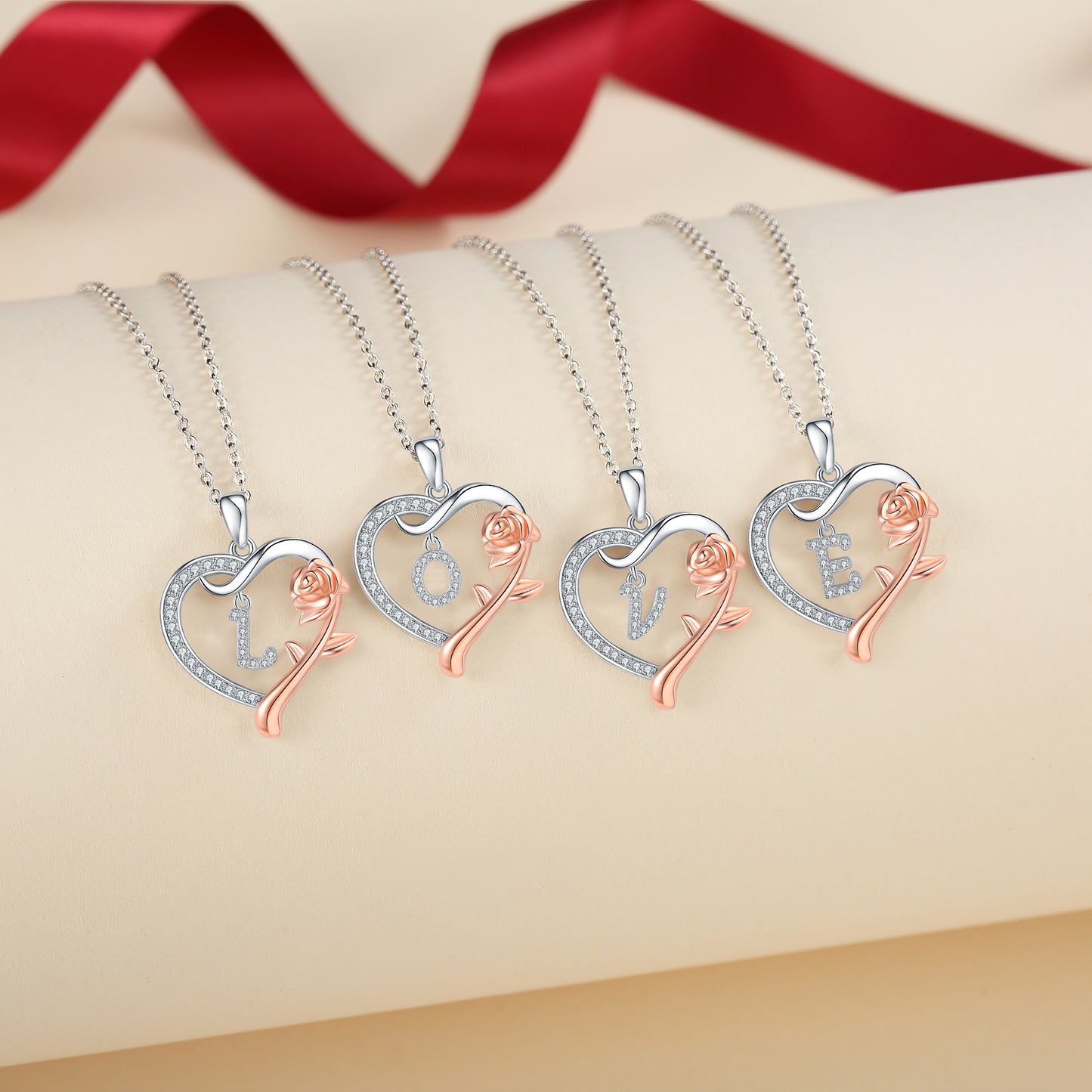 ROSE HEART INITIAL NECKLACE