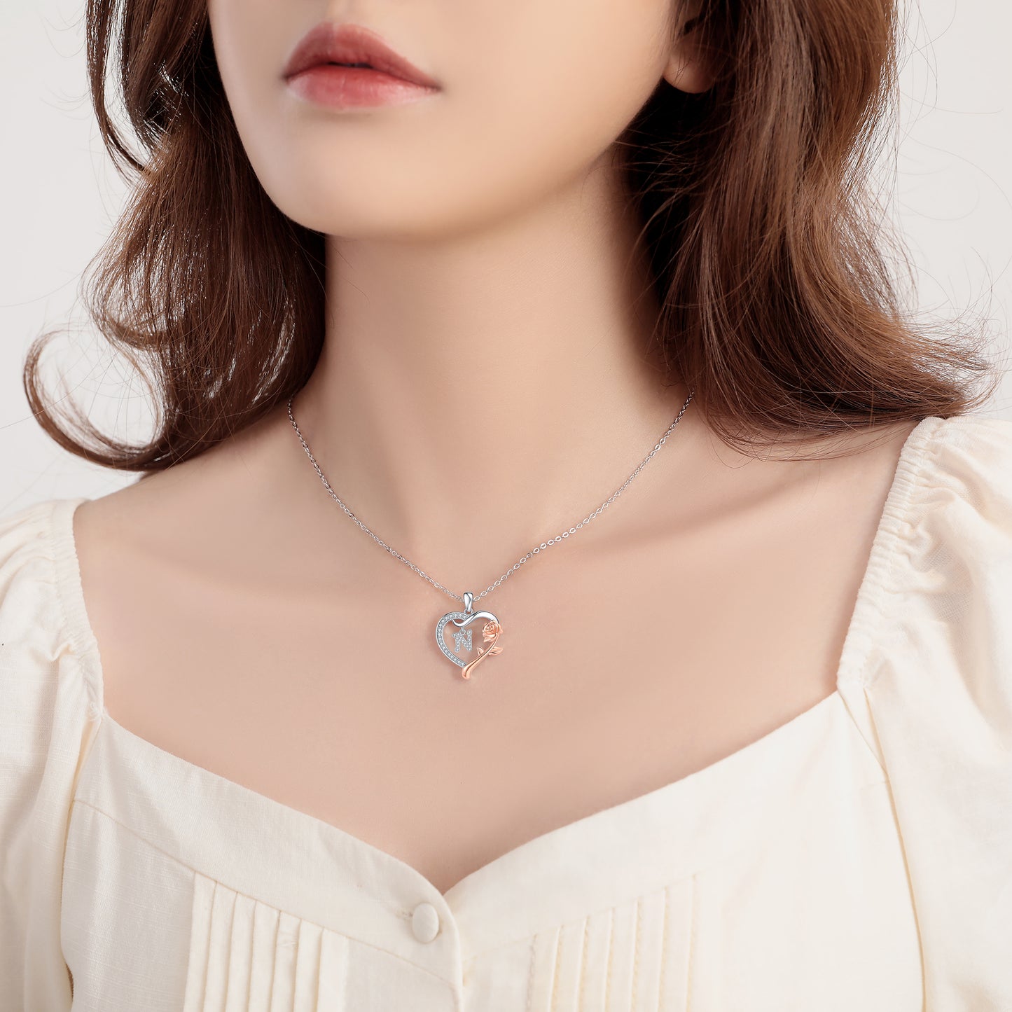 ROSE HEART INITIAL NECKLACE