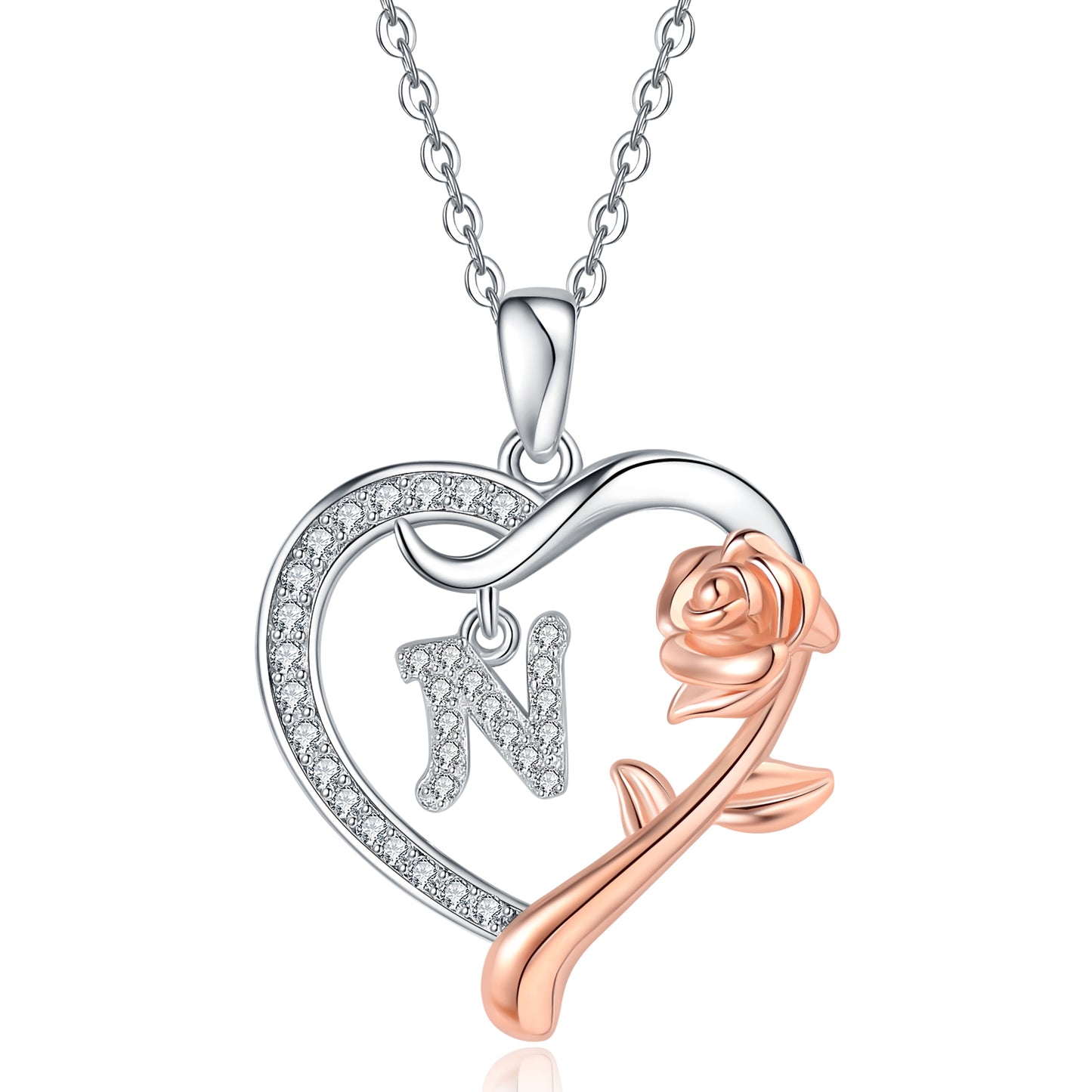 ROSE HEART INITIAL NECKLACE