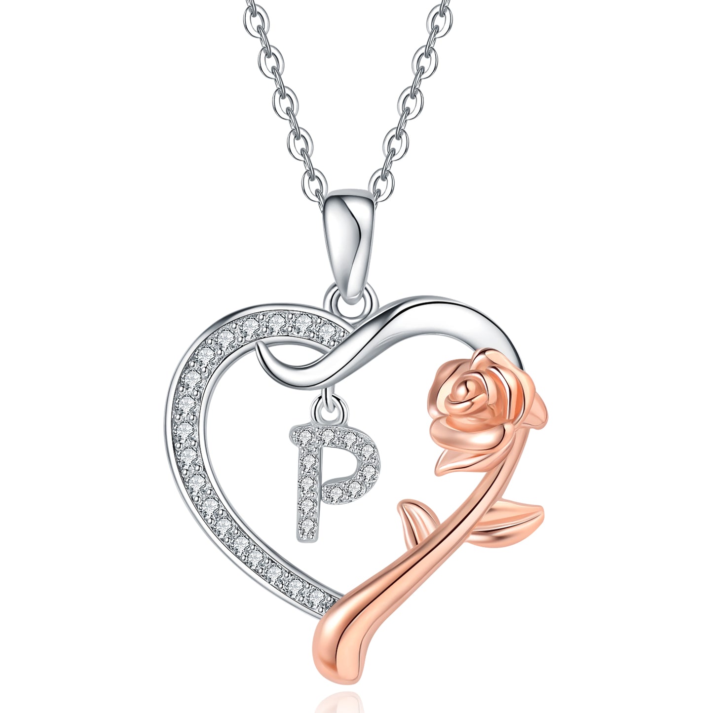 ROSE HEART INITIAL NECKLACE