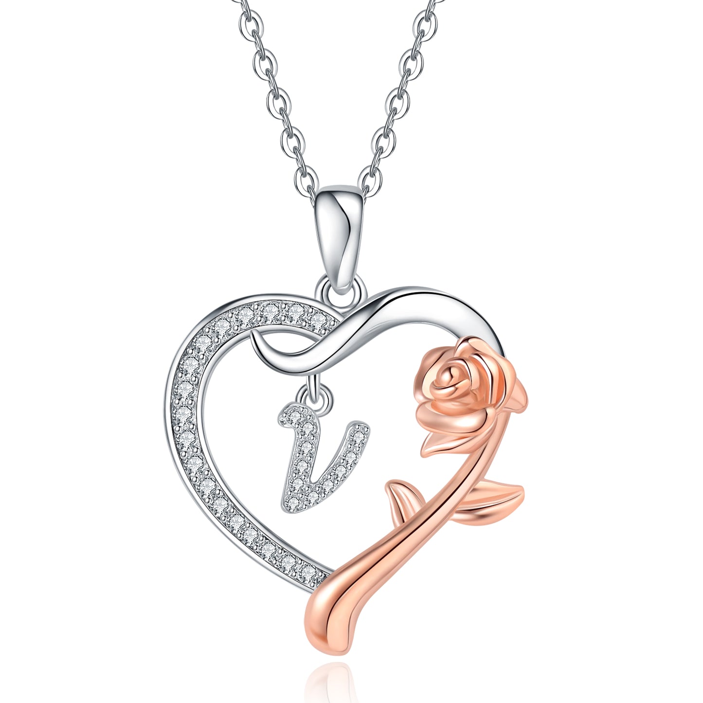 ROSE HEART INITIAL NECKLACE