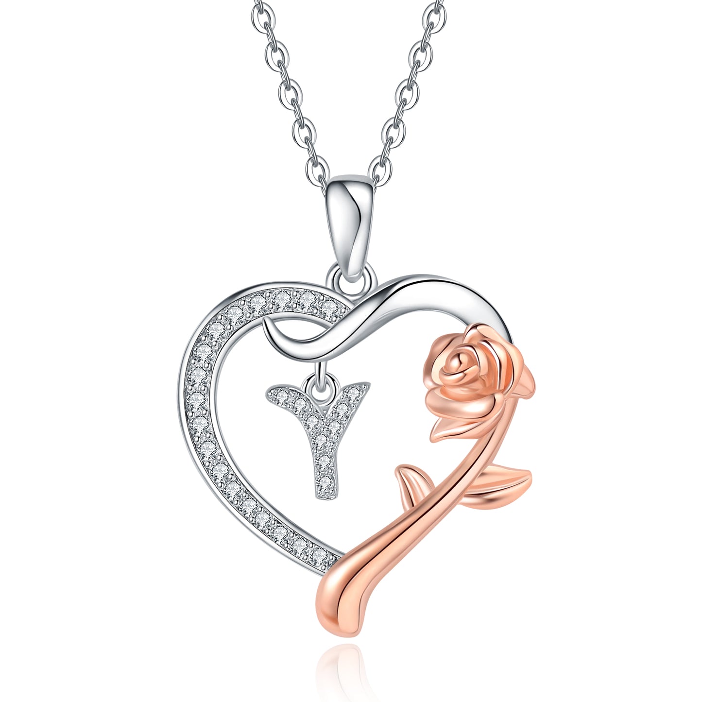 ROSE HEART INITIAL NECKLACE